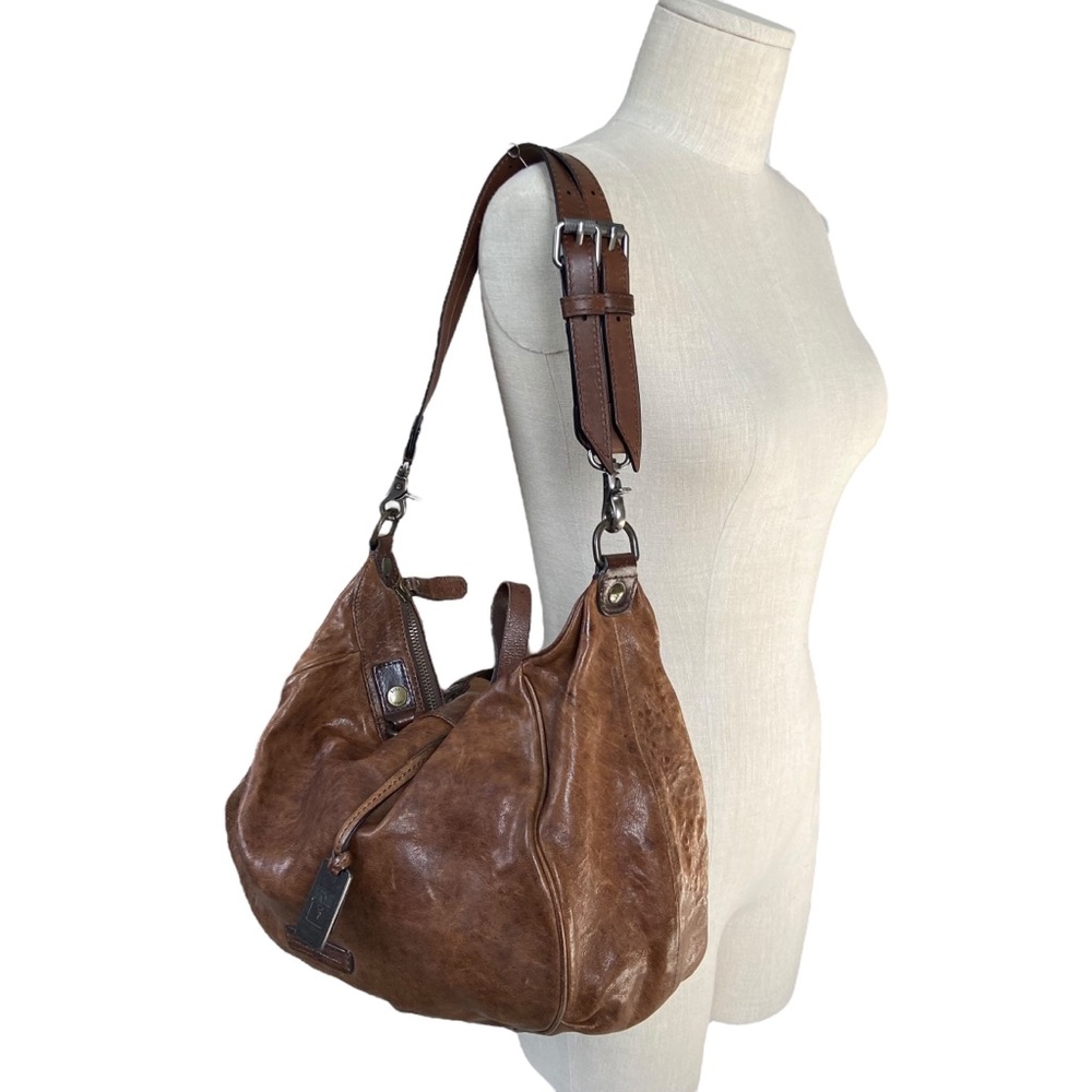 Frye Becca Rustic Italian Leather Brown Shoulder Bag Satchel Dual Handle Purse - Picture 15 of 16